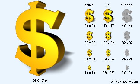 Gold Dollar with Shadow Icon Images