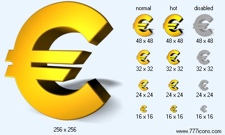 Gold Euro with Shadow Icon Images