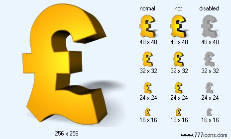 Gold Pound Sterling with Shadow Icon Images