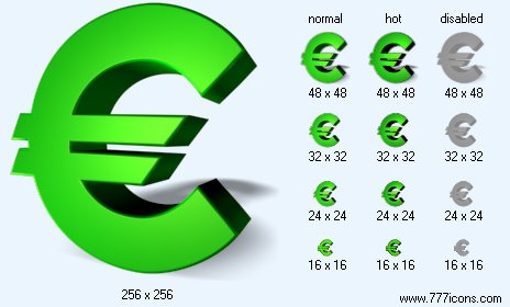 Green Euro with Shadow Icon Images