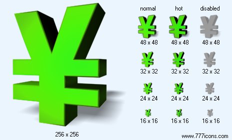 Green Yen with Shadow Icon Images
