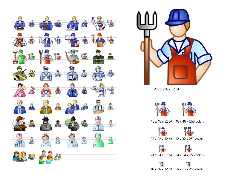 Icons representing people of various occupations. Great for application toolbars