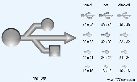 Silver USB Connection Icon Images